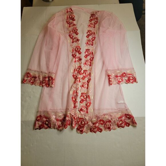 Other - With Love Lilly Pink Sheer Flower embroidery Cuff Size Large Robe